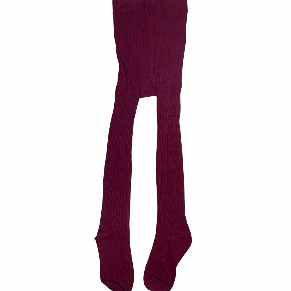 Leveret Maroon Girls Cable Knit Tights